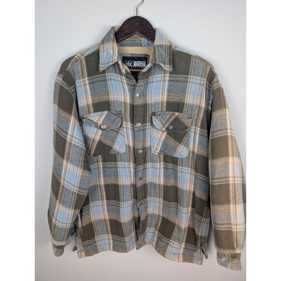 VTG Canyon Guide Outfitters Snap Button Jacket Mens L Brown Plaid Flannel Cotton - Picture 1 of 15